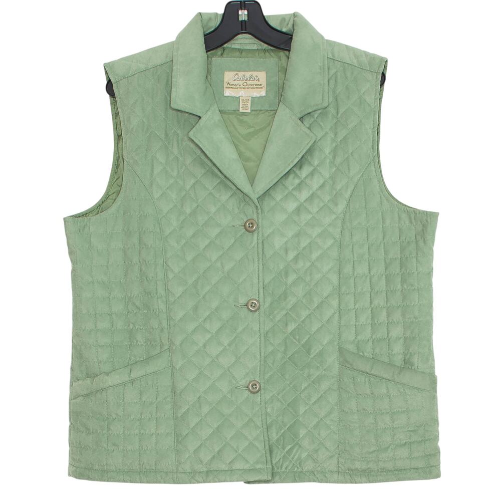 Cabelas Vest Faux Suede Quilted Cottage Academia Retro Preppy Earthy Green XL